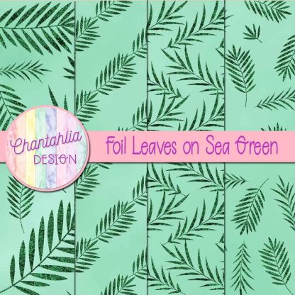 Free foil leaves on sea green digital papers