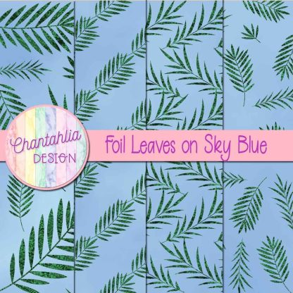 Free foil leaves on sky blue digital papers