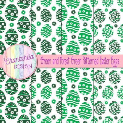 Free green and forest green patterned easter eggs digital papers