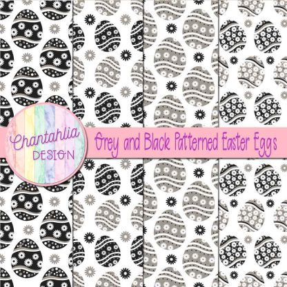 Free grey and black patterned easter eggs digital papers
