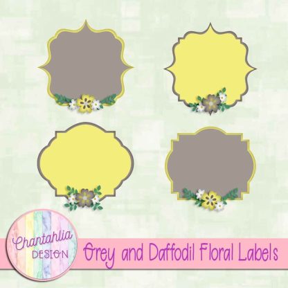 Free grey and daffodil floral labels