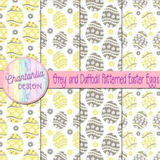 Free grey and daffodil patterned easter eggs digital papers