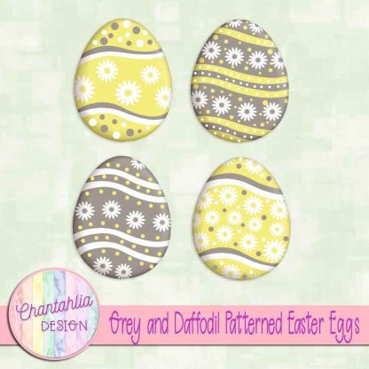 Free grey and daffodil patterned easter eggs elements