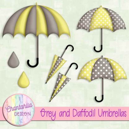 Free grey and daffodil umbrellas design elements