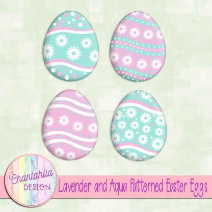 Free lavender and aqua patterned easter eggs elements