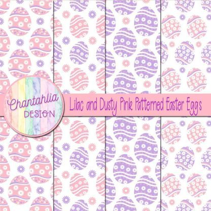 Free lilac and dusty pink patterned easter eggs digital papers