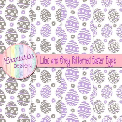 Free lilac and grey patterned easter eggs digital papers