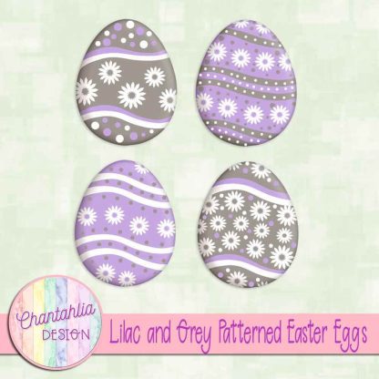 Free lilac and grey patterned easter eggs elements
