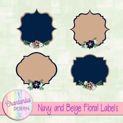 Free navy and beige floral labels