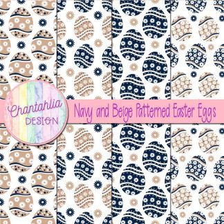 Free navy and beige patterned easter eggs digital papers