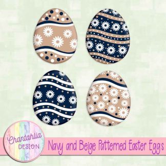Free navy and beige patterned easter eggs elements
