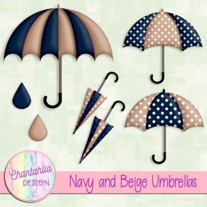Free navy and beige umbrellas design elements
