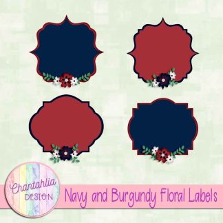 Free navy and burgundy floral labels