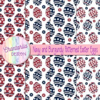 Free navy and burgundy patterned easter eggs digital papers