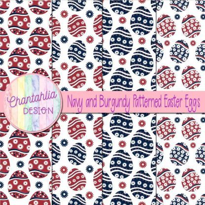 Free navy and burgundy patterned easter eggs digital papers