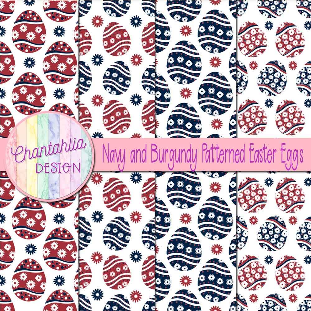 free-navy-and-burgundy-digital-papers-with-patterned-easter-eggs-designs