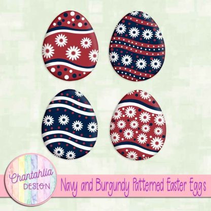 Free navy and burgundy patterned easter eggs elements
