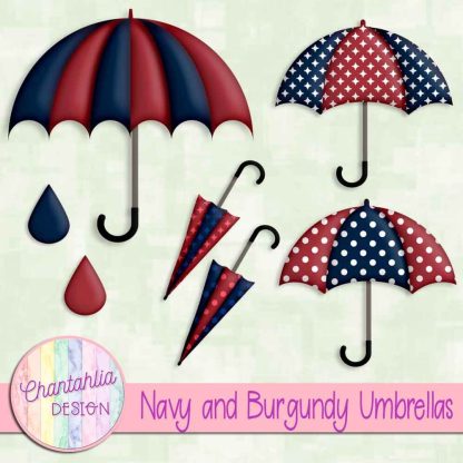 Free navy and burgundy umbrellas design elements
