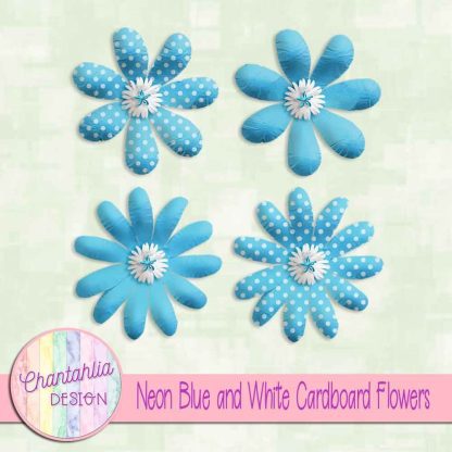 Free neon blue and white cardboard flowers
