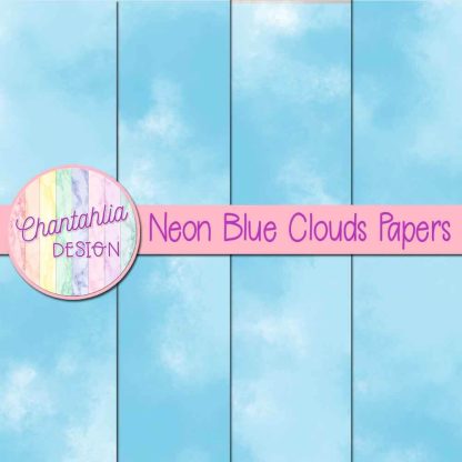 Free neon blue clouds digital papers