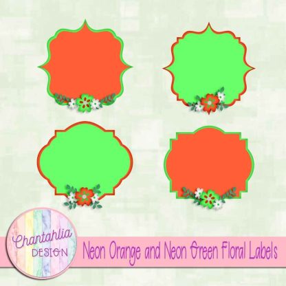 Free neon orange and neon green floral labels