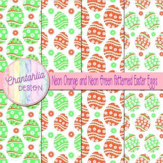 Free neon orange and neon green patterned easter eggs digital papers