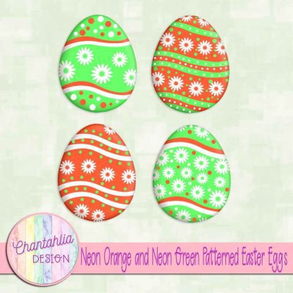 Free neon orange and neon green patterned easter eggs elements