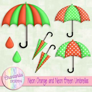 Free neon orange and neon green umbrellas design elements