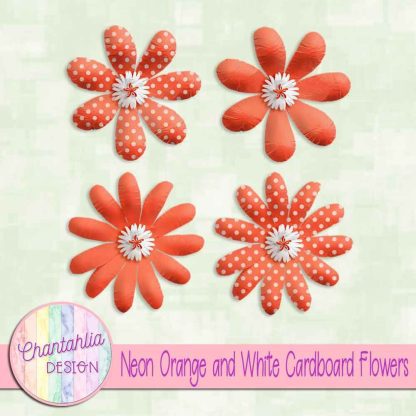 Free neon orange and white cardboard flowers