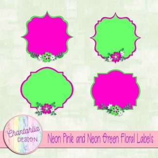Free neon pink and neon green floral labels