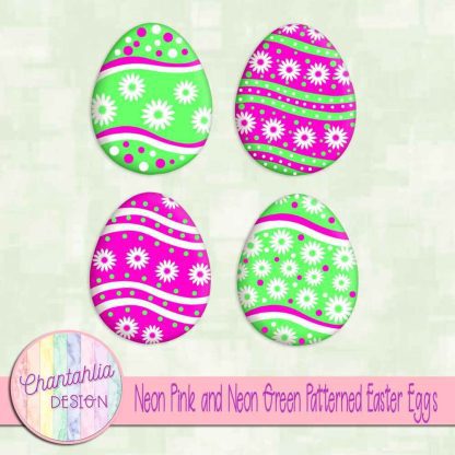 Free neon pink and neon green patterned easter eggs elements