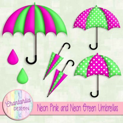 Free neon pink and neon green umbrellas design elements