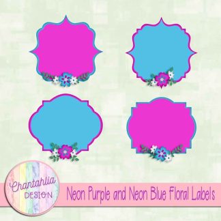 Free neon purple and neon blue floral labels