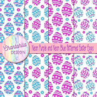 Free neon purple and neon blue patterned easter eggs digital papers