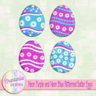 Free neon purple and neon blue patterned easter eggs elements