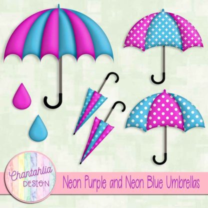 Free neon purple and neon blue umbrellas design elements