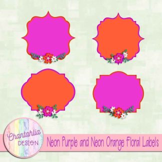 Free neon purple and neon orange floral labels