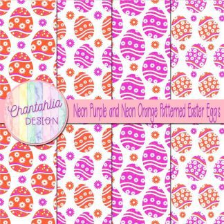 Free neon purple and neon orange patterned easter eggs digital papers