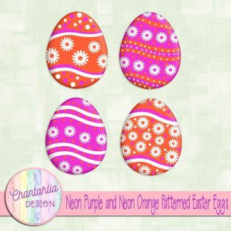 Free neon purple and neon orange patterned easter eggs elements