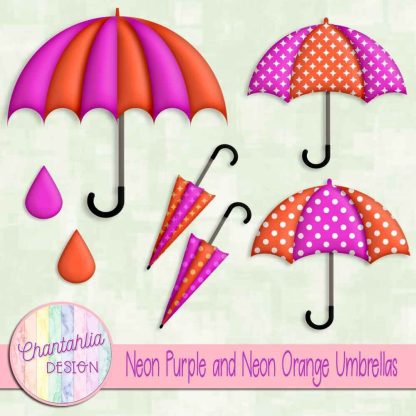 Free neon purple and neon orange umbrellas design elements
