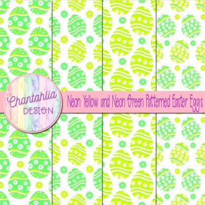 Free neon yellow and neon green patterned easter eggs digital papers