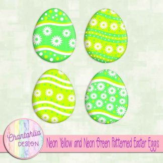 Free neon yellow and neon green patterned easter eggs elements