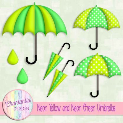 Free neon yellow and neon green umbrellas design elements