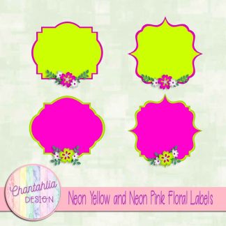 Free neon yellow and neon pink floral labels
