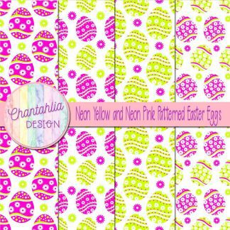 Free neon yellow and neon pink patterned easter eggs digital papers