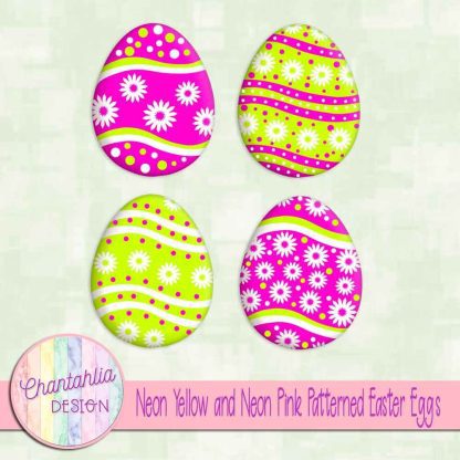 Free neon yellow and neon pink patterned easter eggs elements