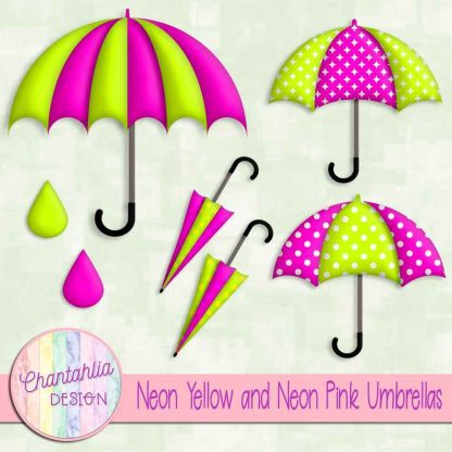 Free neon yellow and neon pink umbrellas design elements