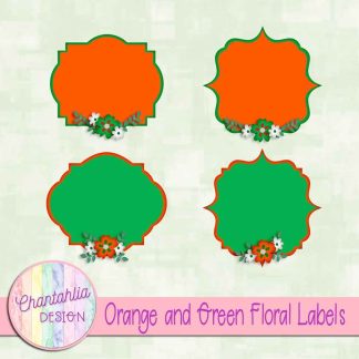 Free orange and green floral labels