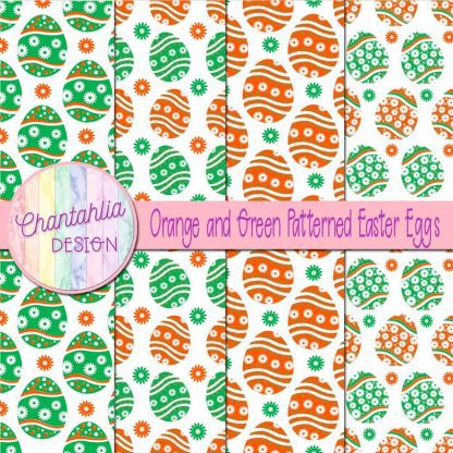 Free orange and green patterned easter eggs digital papers