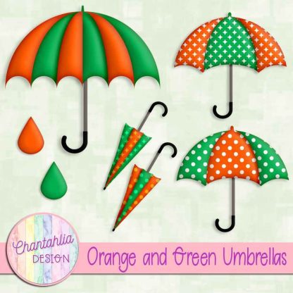 Free orange and green umbrellas design elements